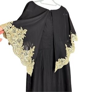 Romantic Formal Black Capelet Gold Lace Trim Cocktail Dress 8 Whimsigoth Fairy